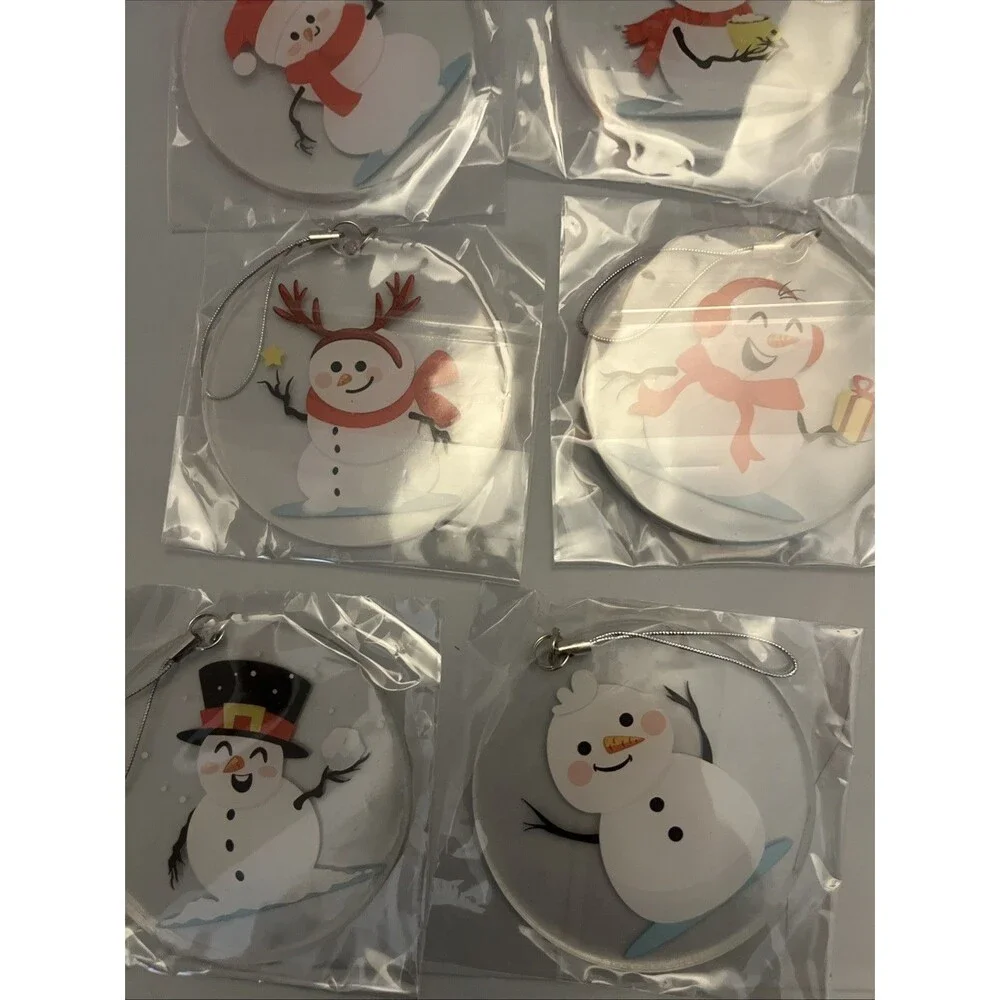 14pc Acrylic Snowman Ornaments Double SideChristmas Hanging Decor. 2 Each Design